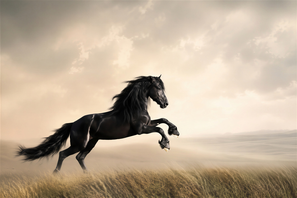 Fotobehang springend paard op de donkere lucht