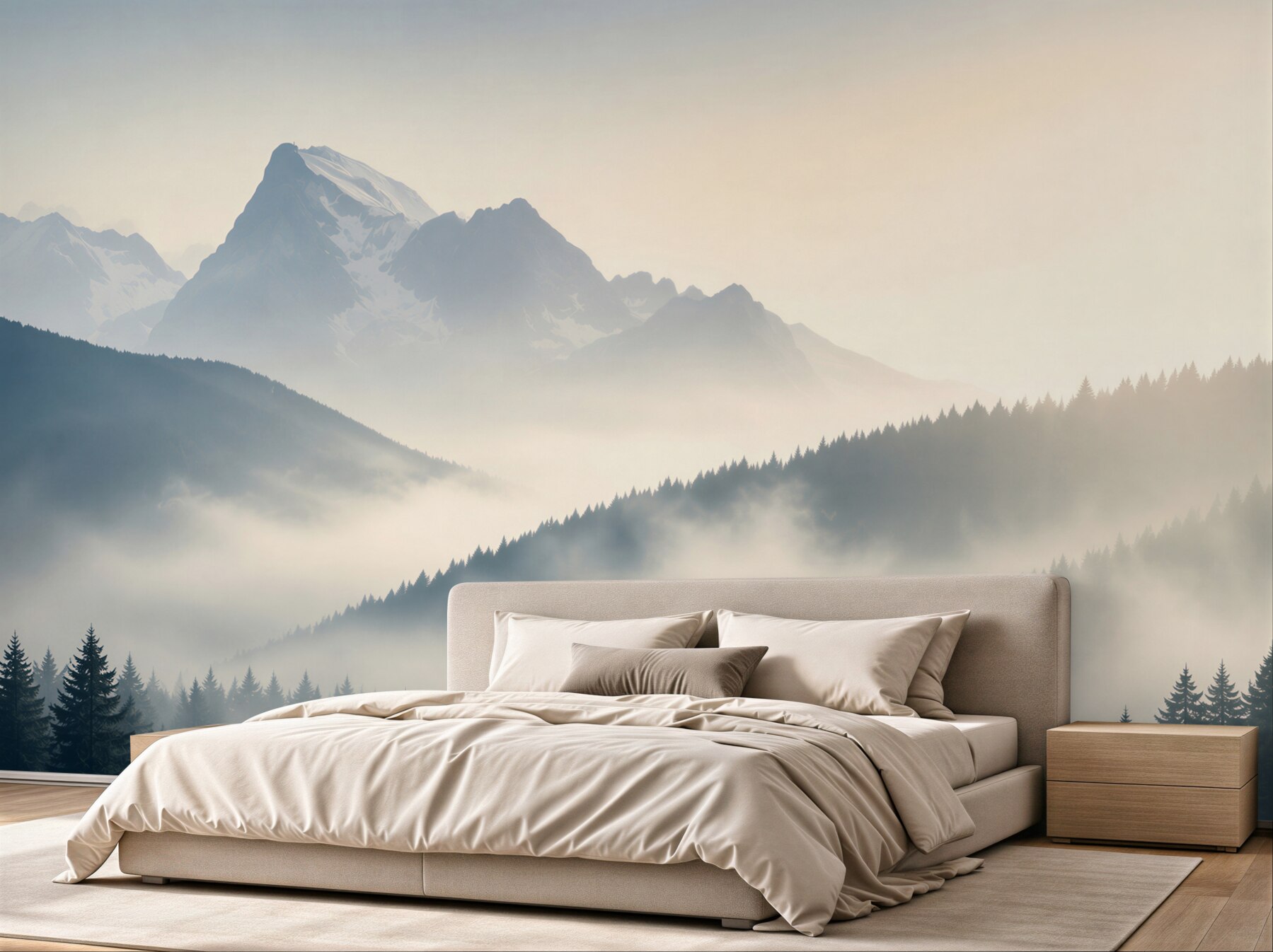 Fotobehang zonsopgang tussen grote bergen