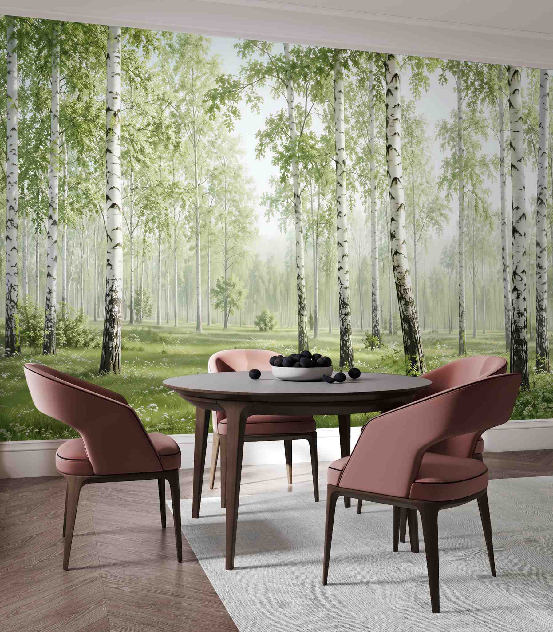 Fotobehang veel berken in het bos
