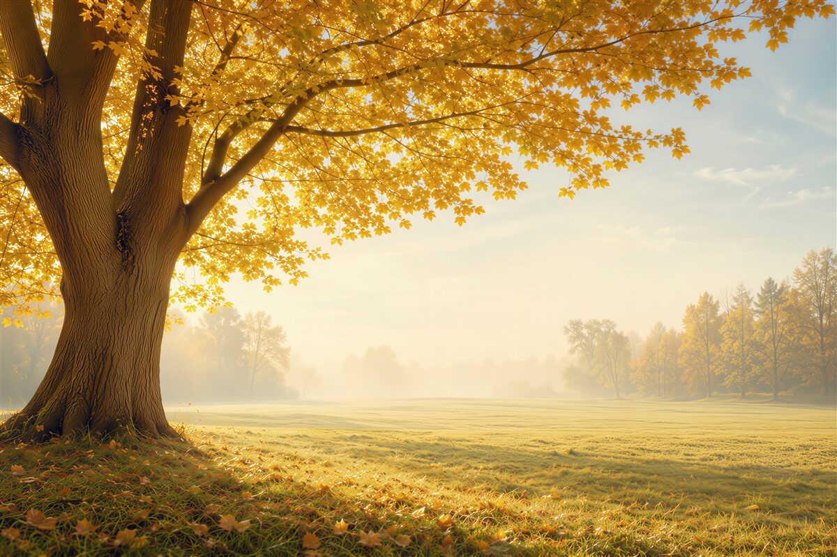 Fotobehang zon in het herfstbos