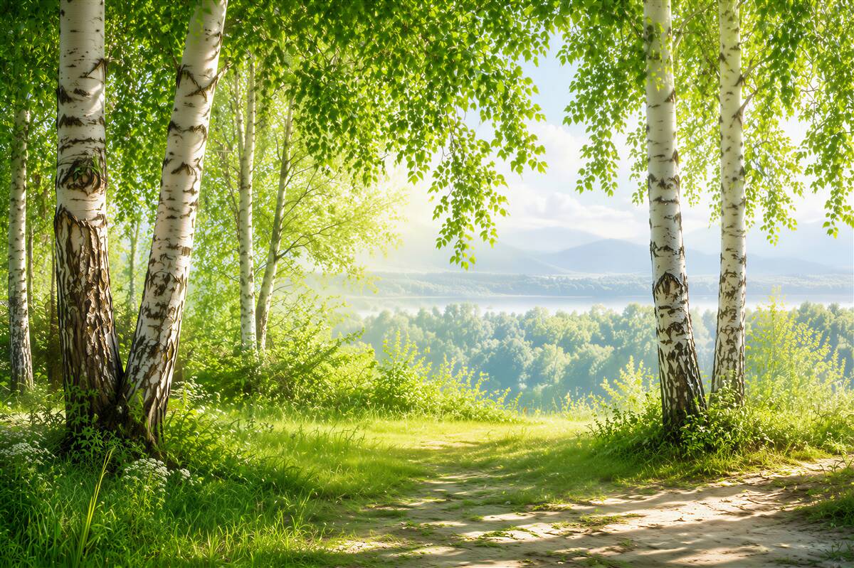 Fotobehang Groene berkenbos