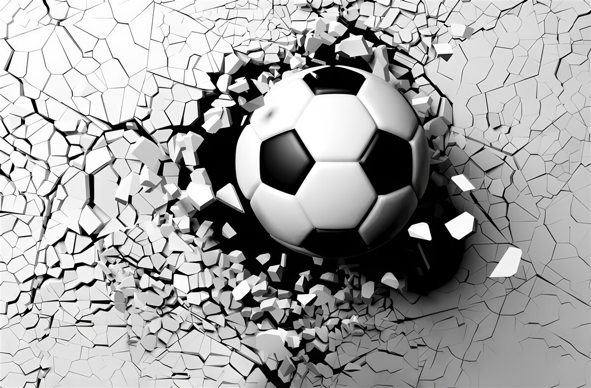 Fotobehang Een voetbal doorbreekt de muur
