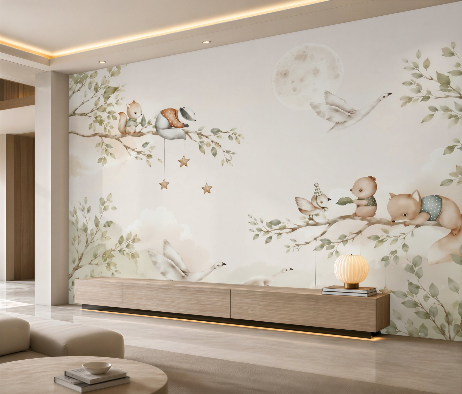 Fotobehang Verschillende dieren zitten op boomtakken