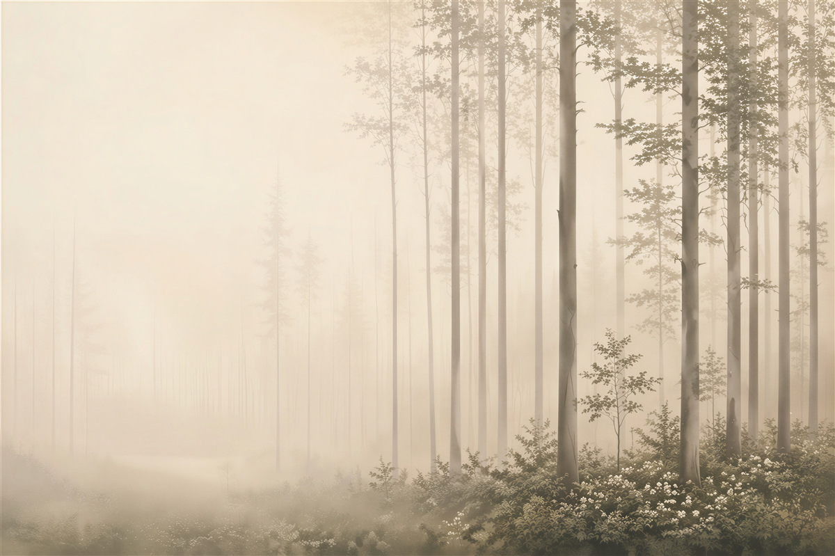 Fotobehang Mistig bos