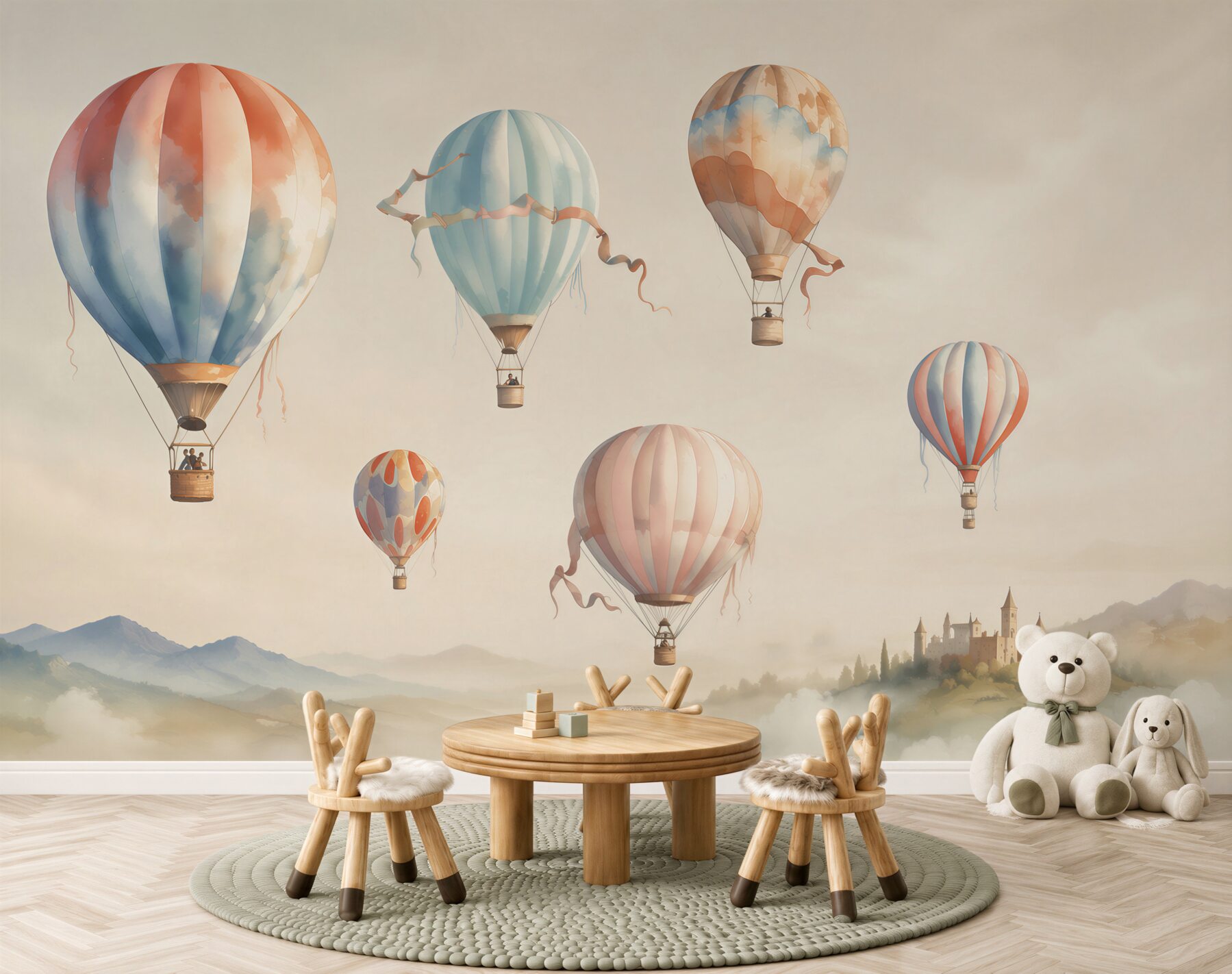 Fotobehang ballonparade boven de stad