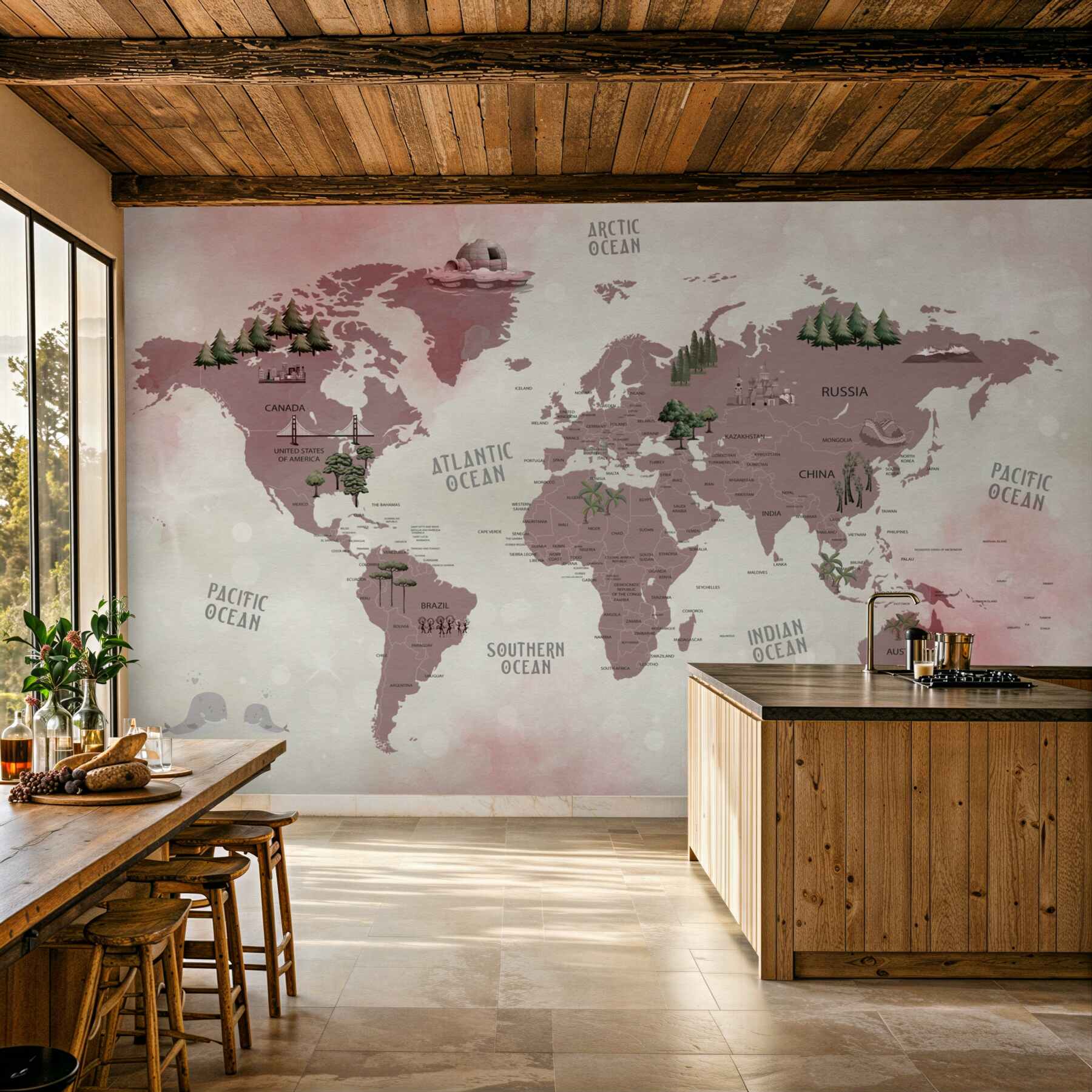 Fotobehang Wereldkaart met namen van bossen
