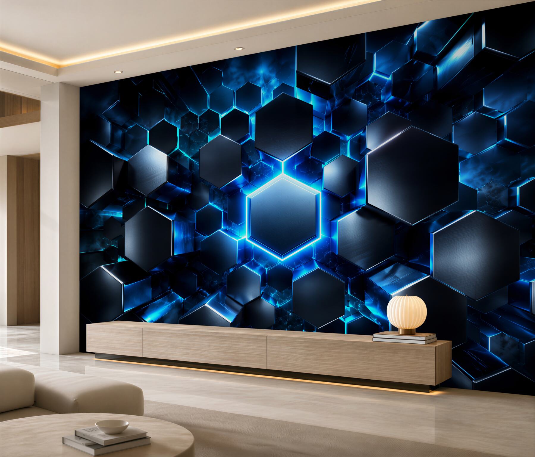 Fotobehang Volumetrische blauwe vijfhoeken