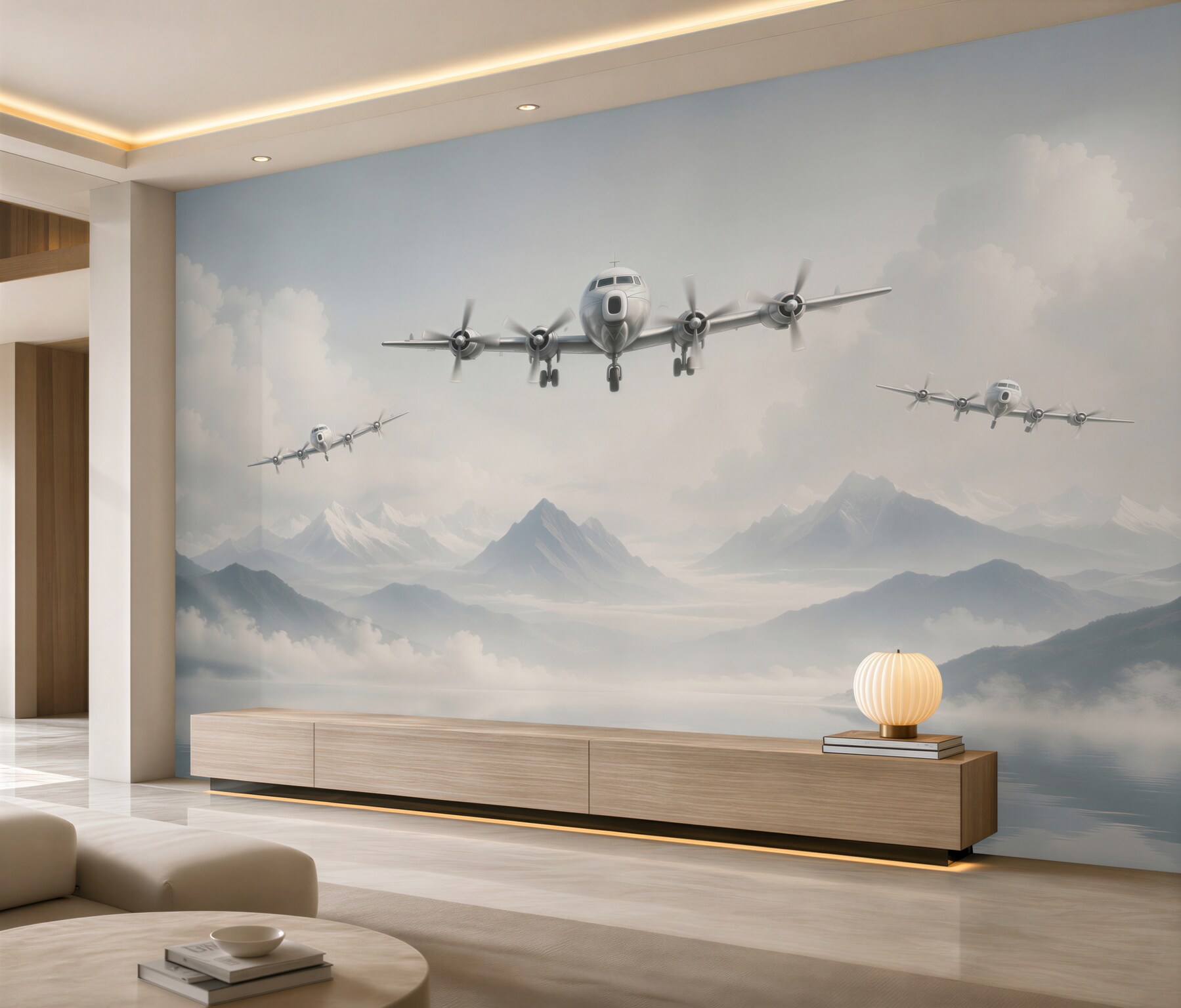 Fotobehang Vliegtuigen vliegen boven de bergen