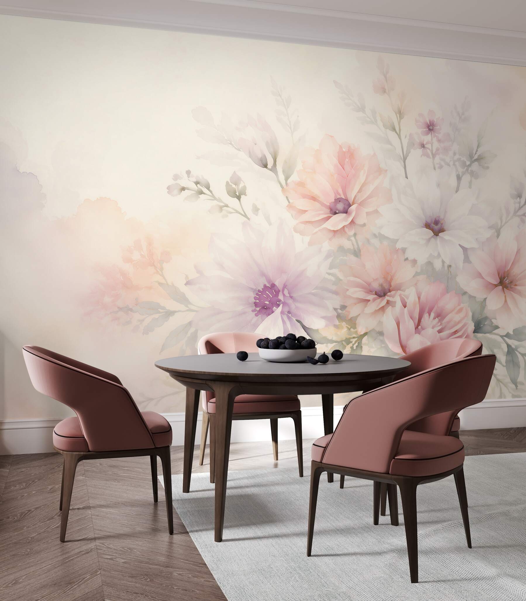 Fotobehang Delicate bloemknoppen in aquarel