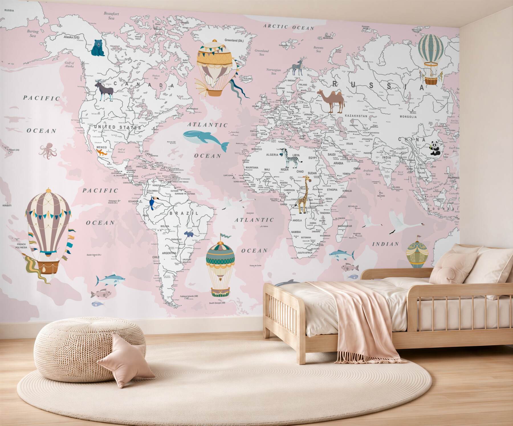 Fotobehang Wereldkaart in roze tinten