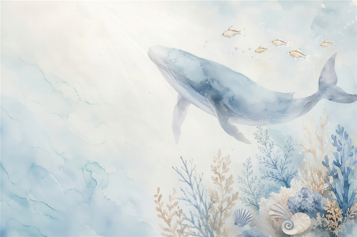 Fotobehang Blauwe walvis onder water