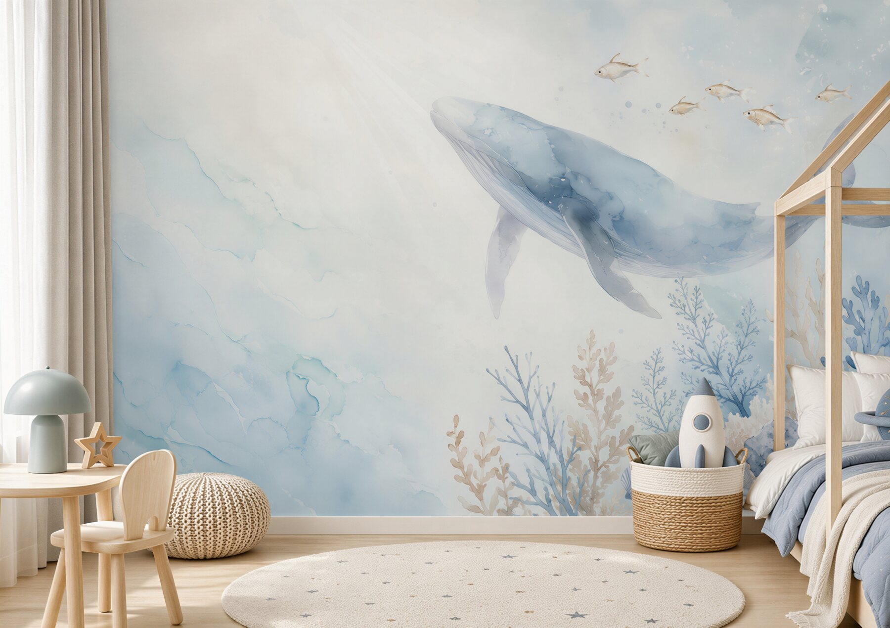 Fotobehang Blauwe walvis onder water