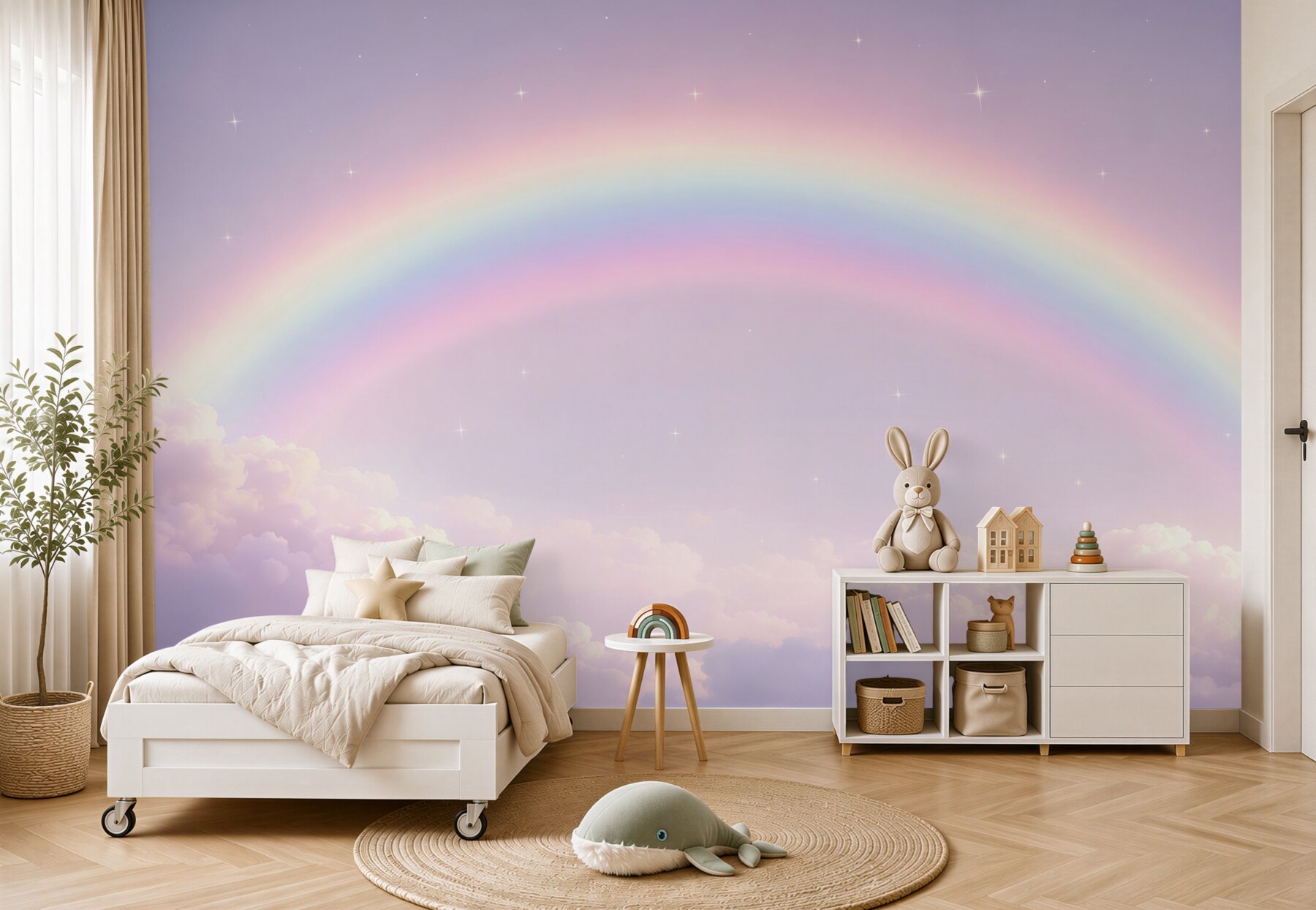 Fotobehang Regenboog boven de wolken