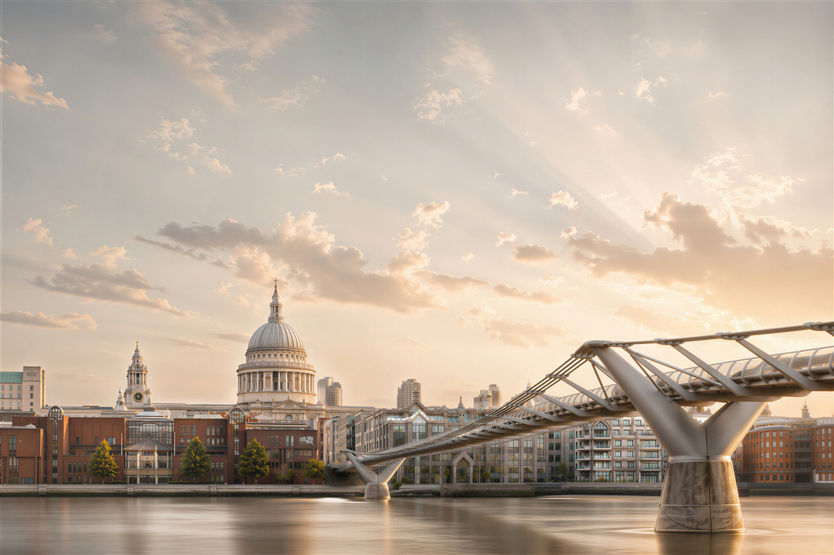 Fotobehang Londen panorama met de St. Paul's Cathedral bij zonsondergang
