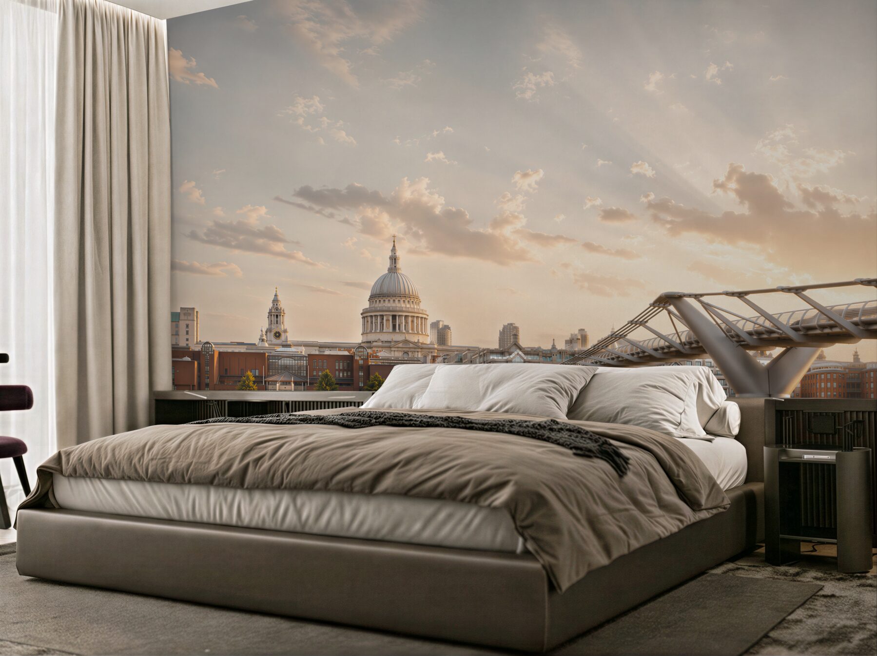 Fotobehang Londen panorama met de St. Paul's Cathedral bij zonsondergang