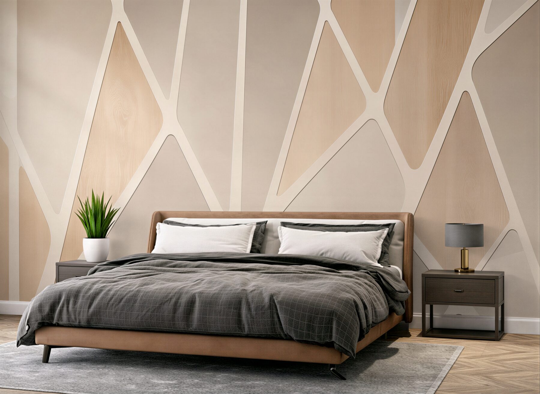 Fotobehang abstracte beige geometrie met houten effect