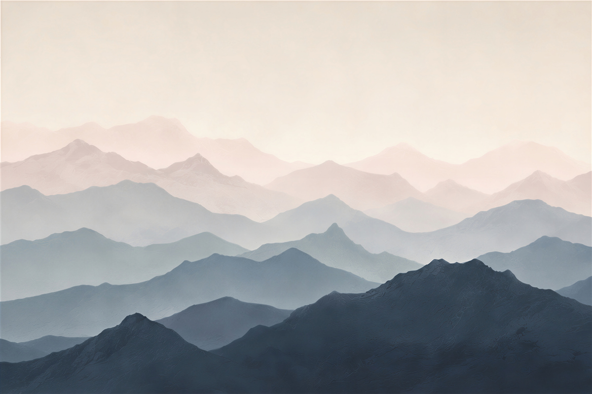 Fotobehang gelaagde bergen in de mist pastel landschap voor de woonkamer