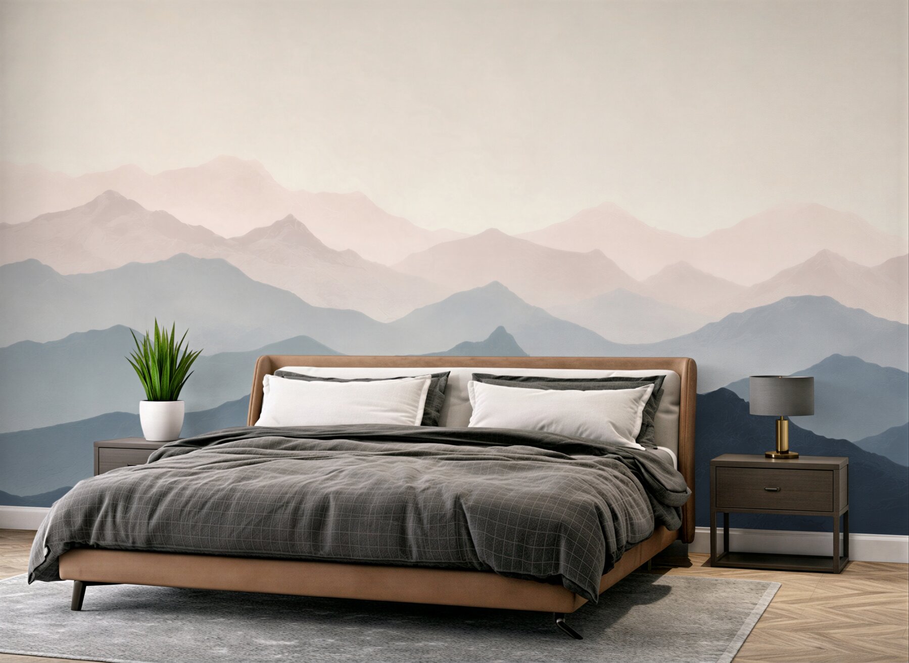 Fotobehang gelaagde bergen in de mist pastel landschap voor de woonkamer