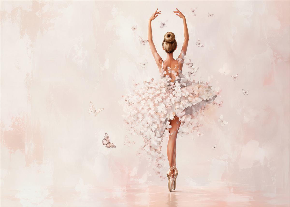 Fotobehang ballerina met vlinders in poederroze voor de meisjeskamer