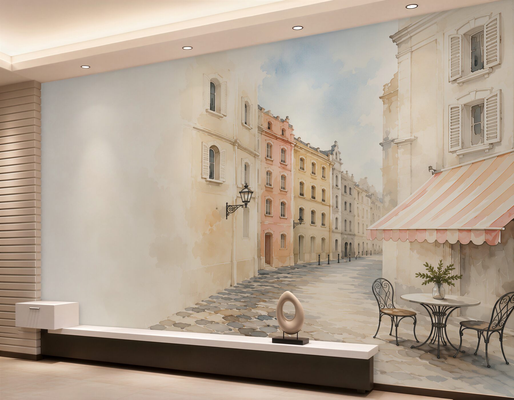 Fotobehang pastel straatje met café romantische stad