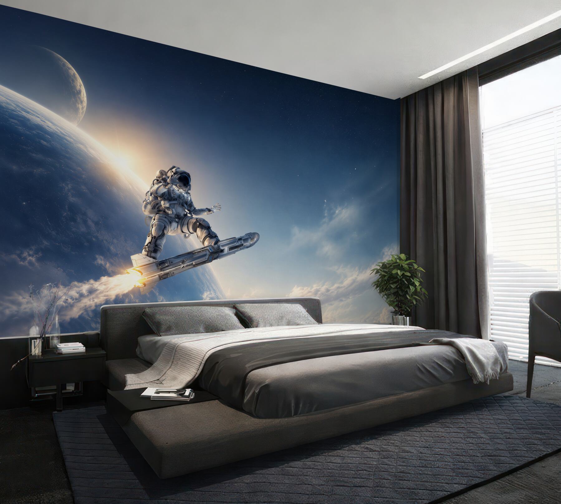 Fotobehang astronaut op een raket in de ruimte futuristisch avontuur