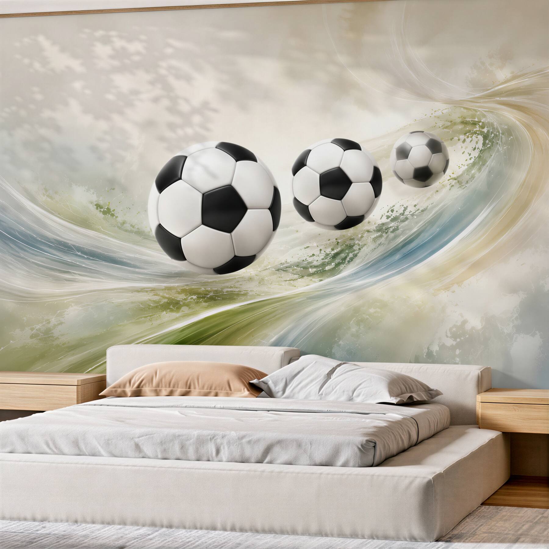 Fotobehang voetballen in dynamische beweging voor de kamer van een jongen