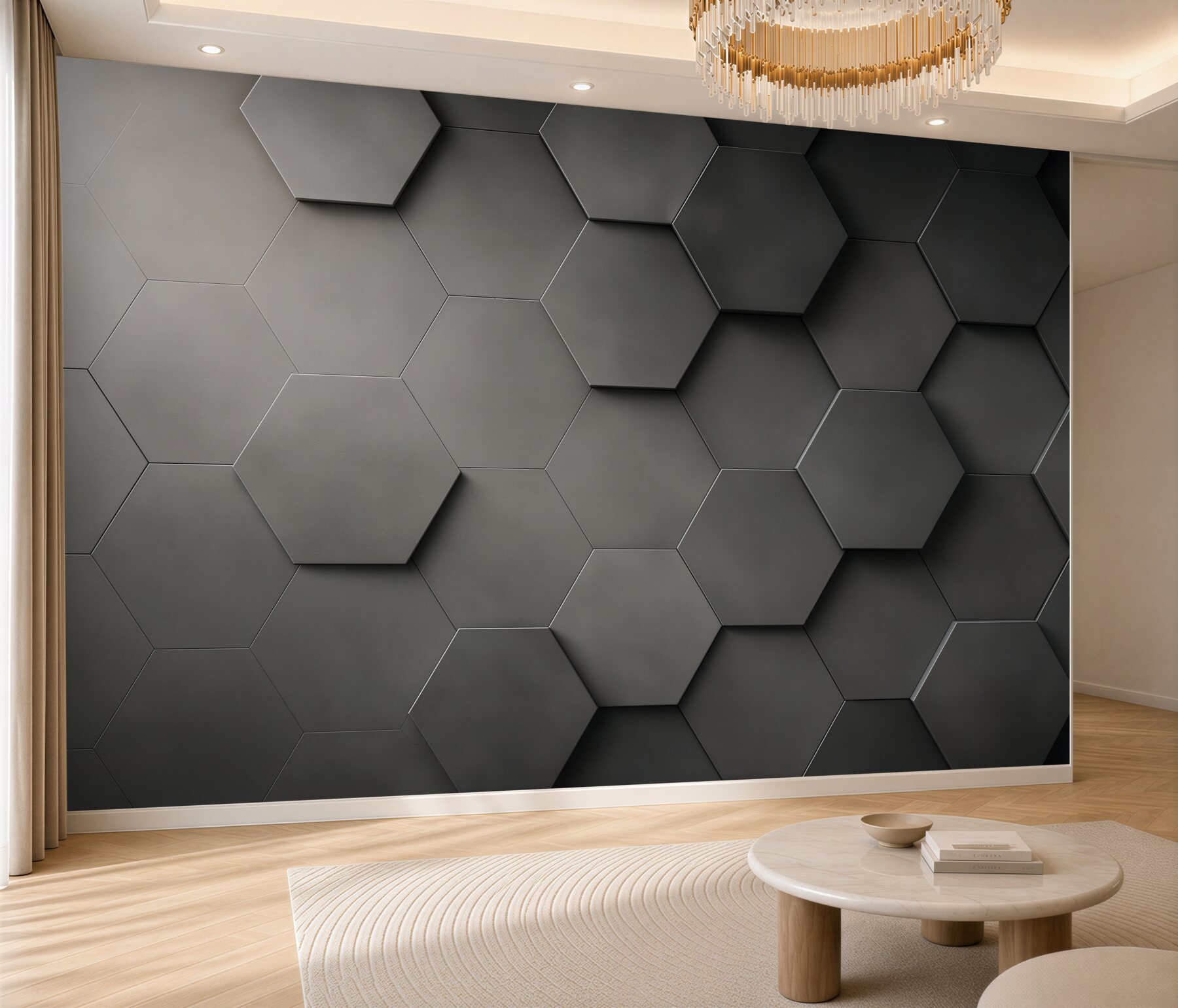 Fotobehang geometrische 3D-hexa's in grafiet loft