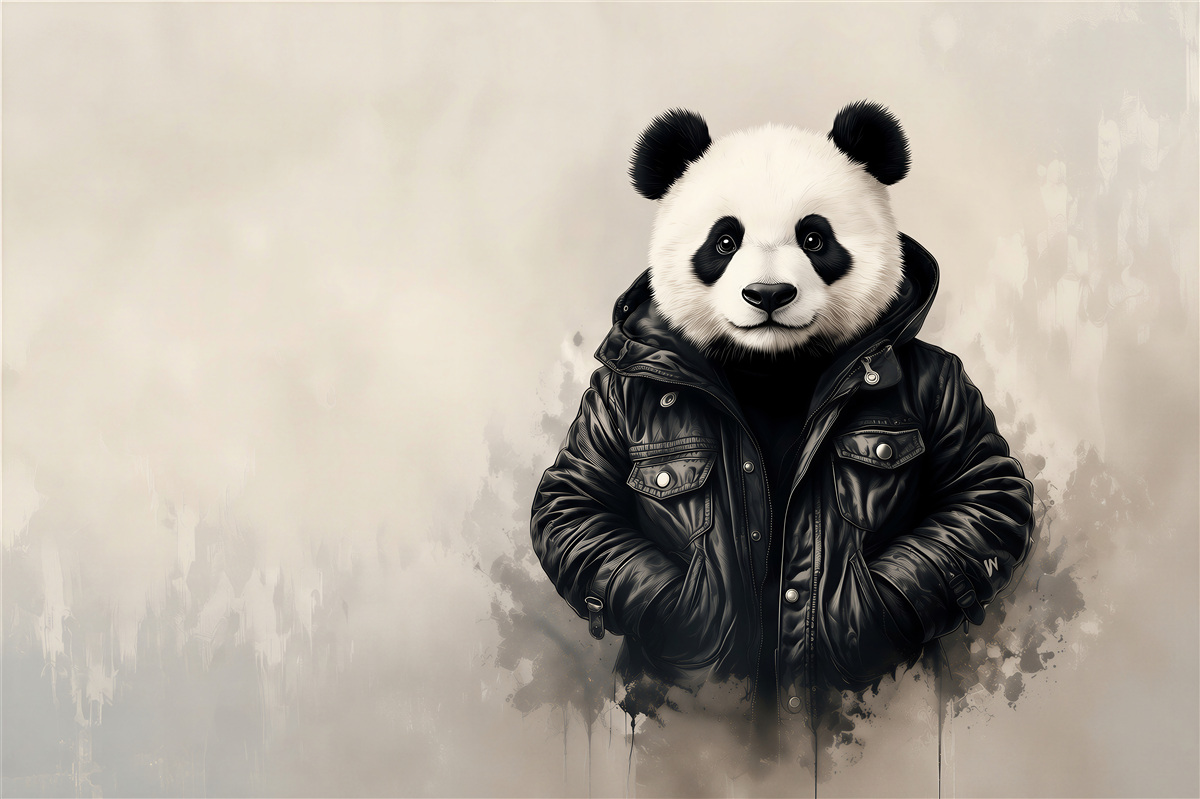 Fotobehang panda in zwarte jas moderne street art stijl