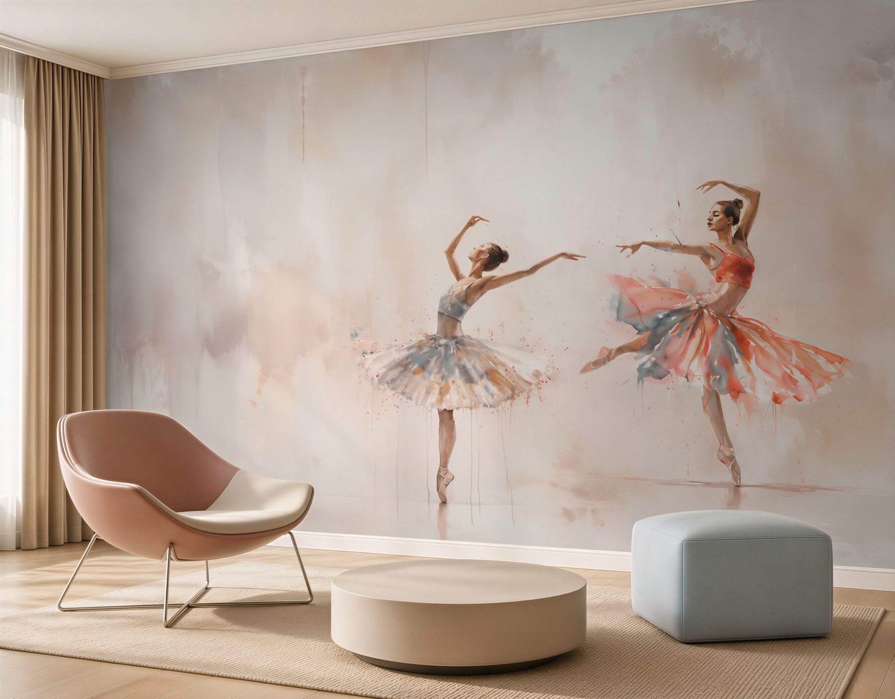 Fotobehang ballerina's in dans pastel elegant voor de meisjeskamer