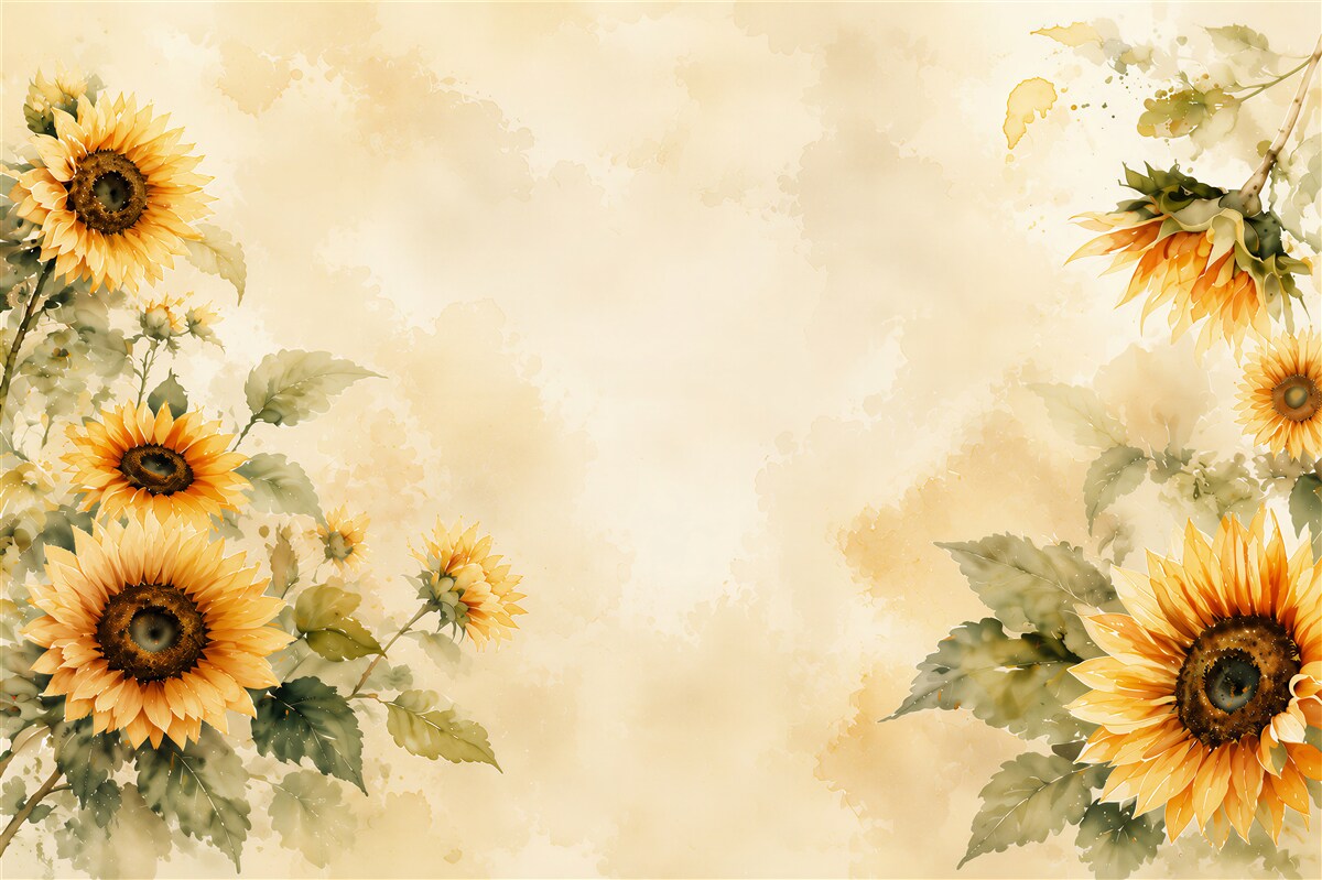 Fotobehang gele zonnebloemen op lichte rustieke achtergrond