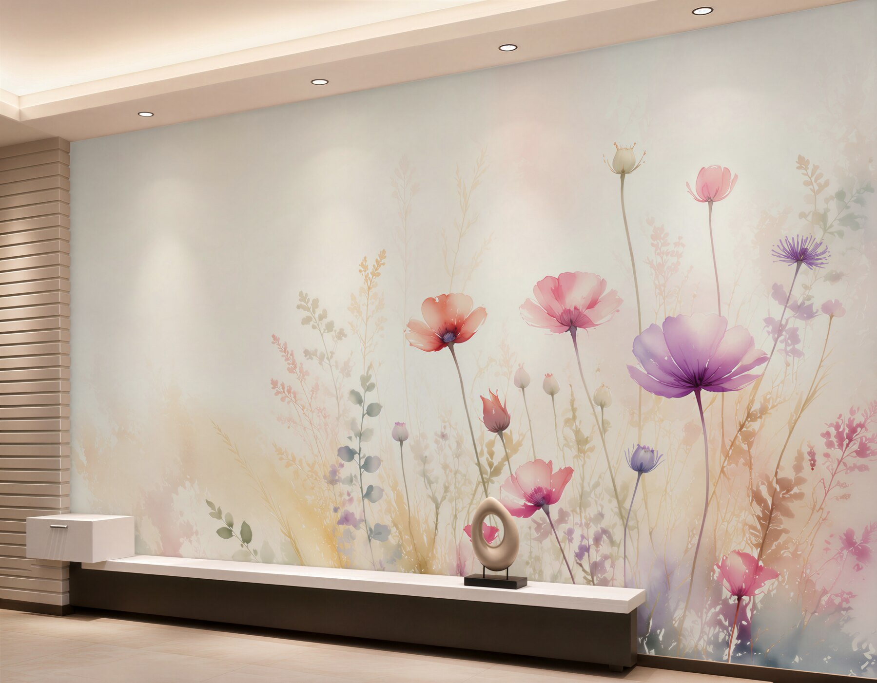 Fotobehang pastelachtige veldbloemen delicate romantische weide