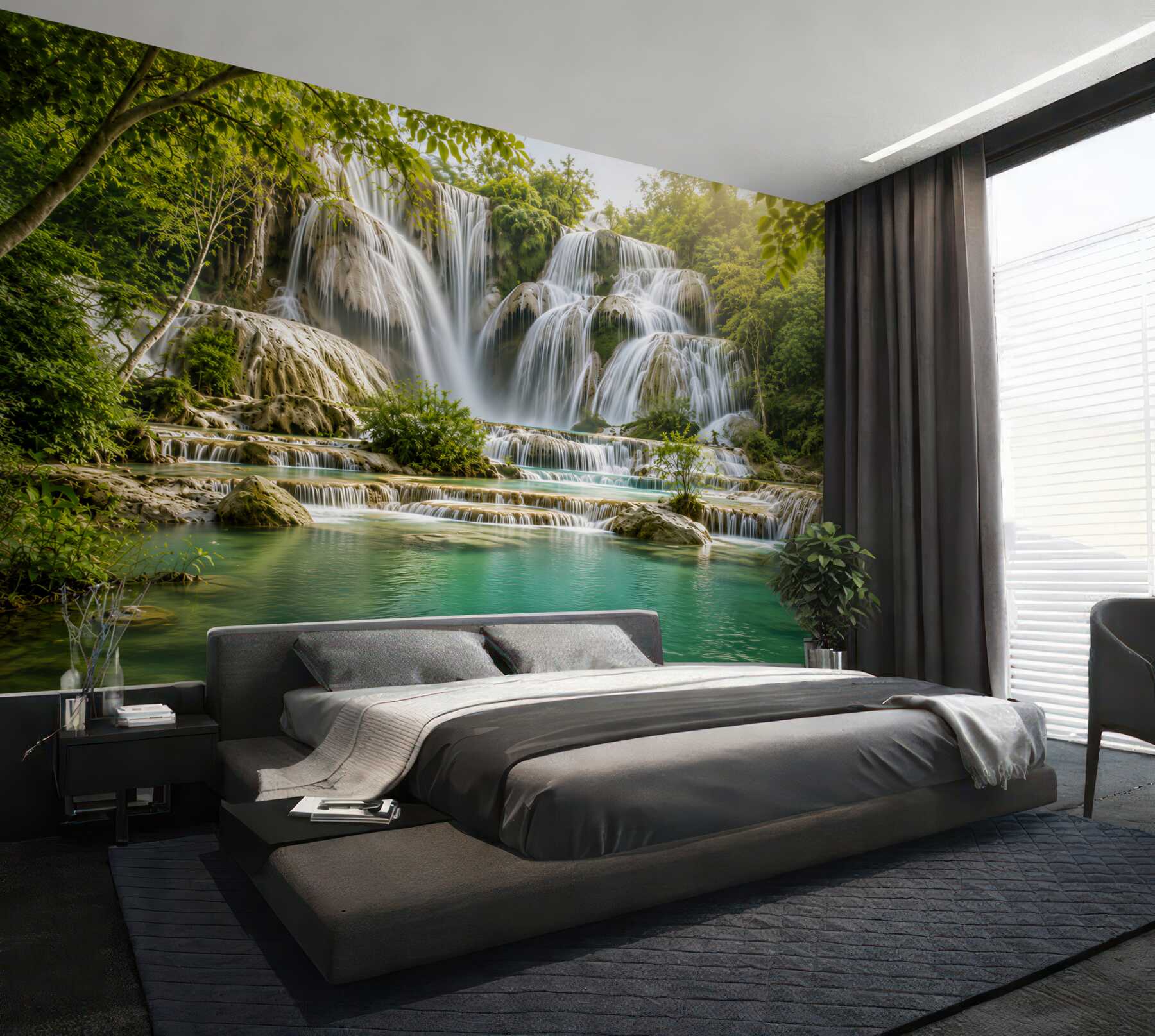 Fotobehang waterval in de groene jungle met turquoise lagune