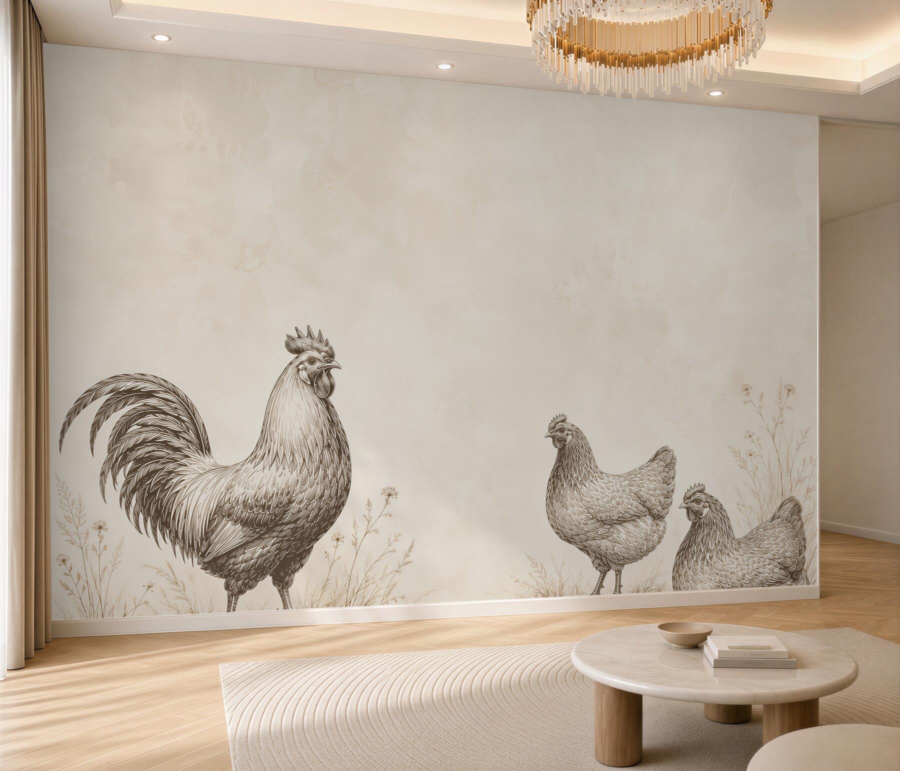 Fotobehang Hennen en hanen