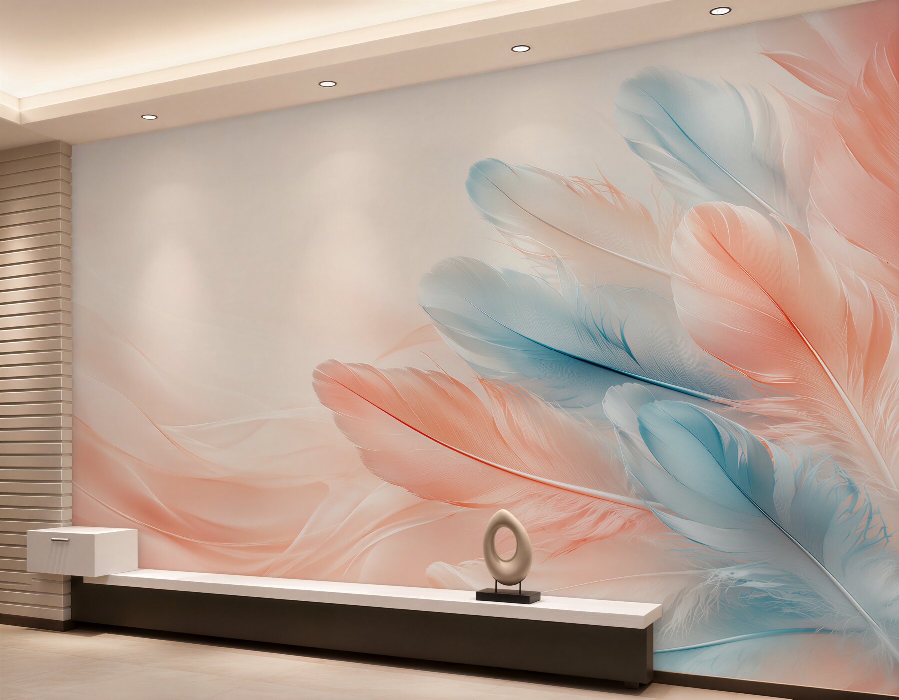 Fotobehang pastelveren roze en blauw delicaat voor de slaapkamer