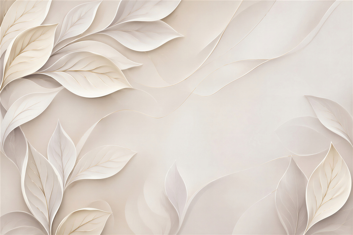 Fotobehang witte bladeren 3D op beige achtergrond elegant