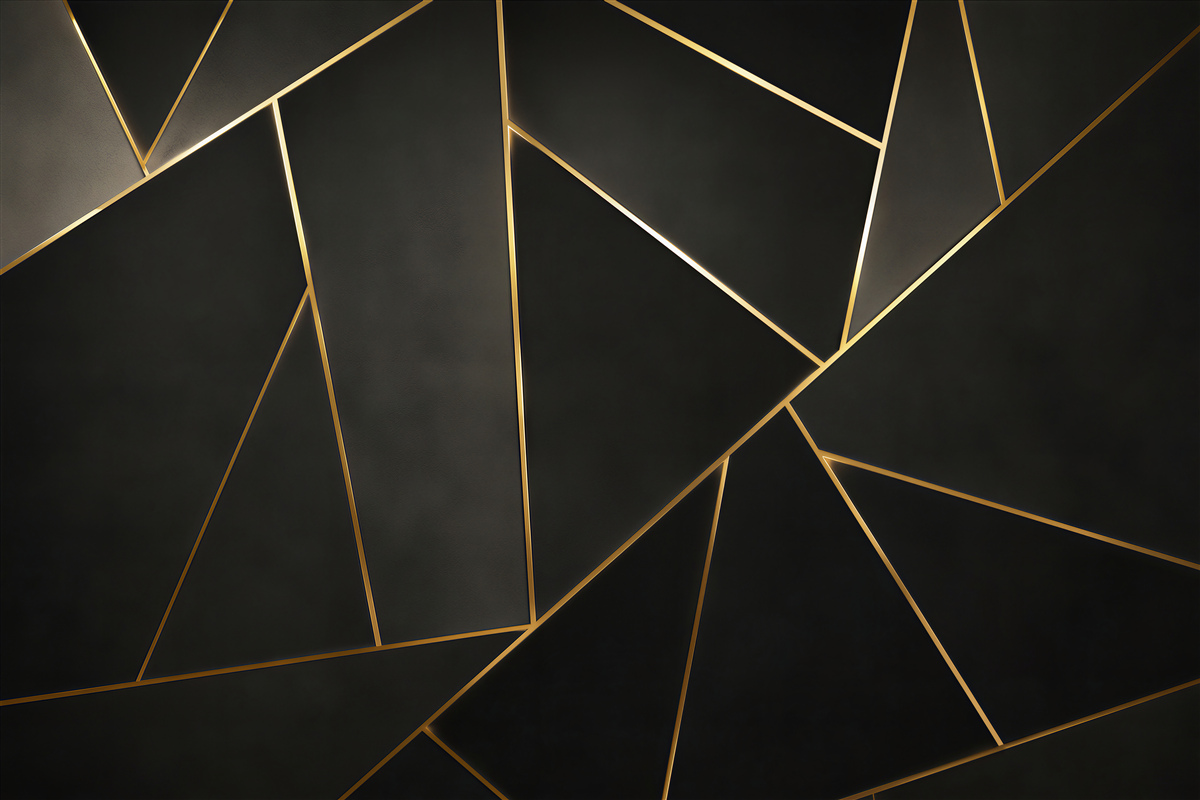 Fotobehang zwarte geometrie met gouden lijnen moderne elegantie