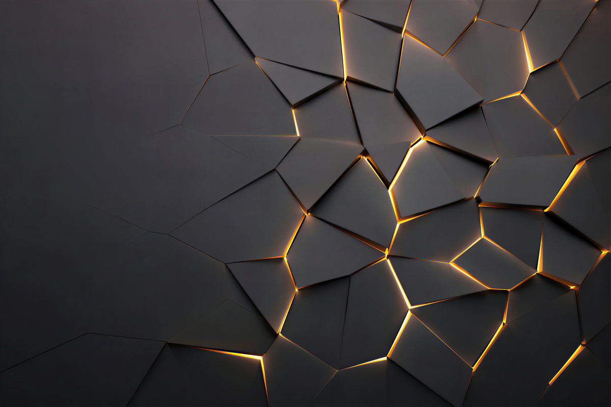 Fotobehang geometrische zwarte abstractie met gouden verlichting modern