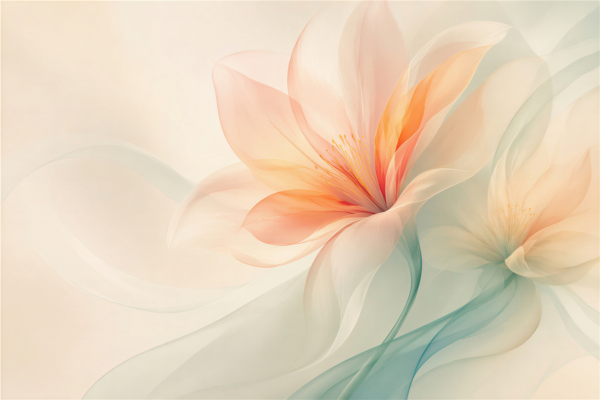 Fotobehang abstracte bloemen crème en perzik pastel