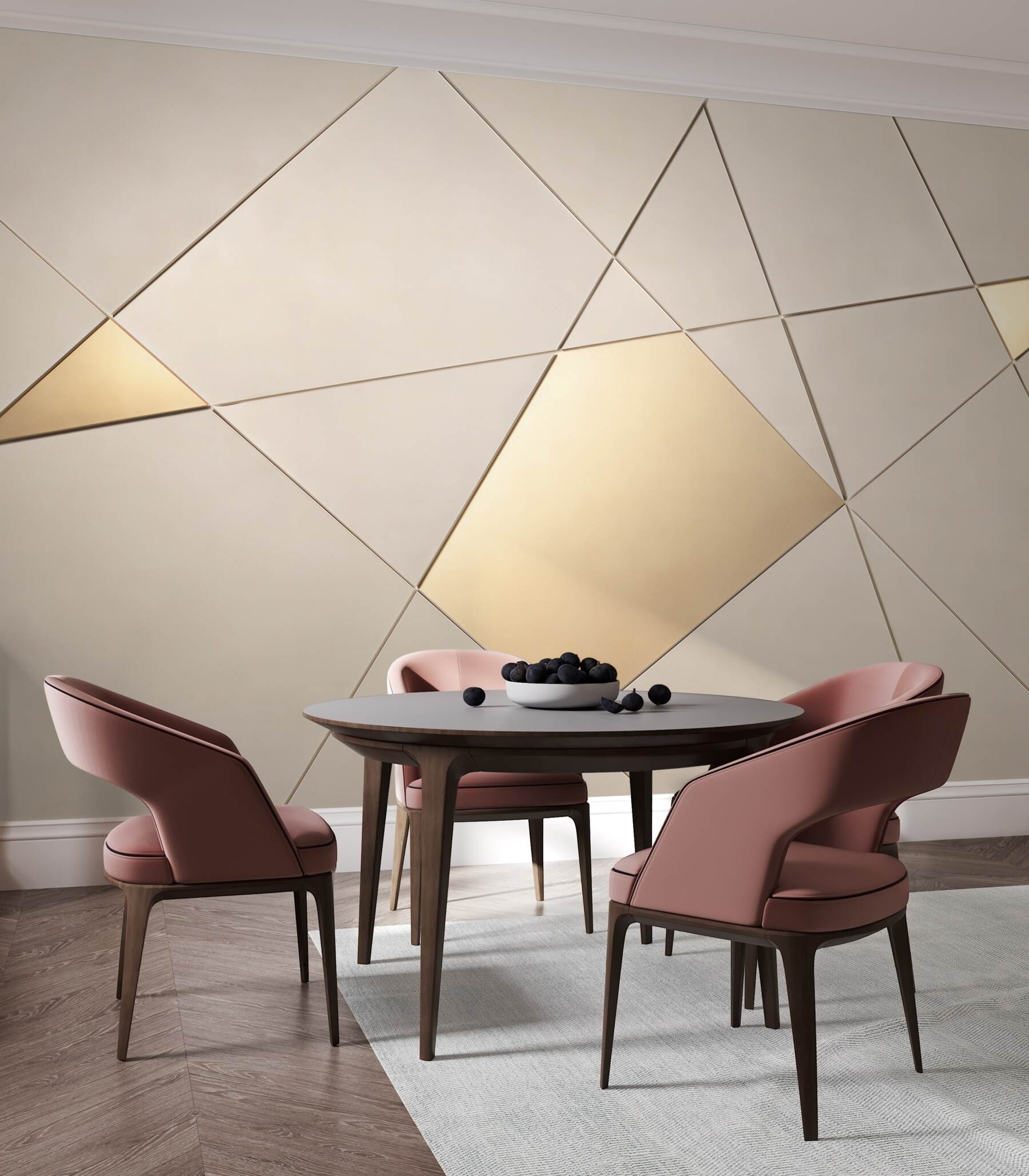 Fotobehang geometrische driehoeken beige goud moderne abstractie