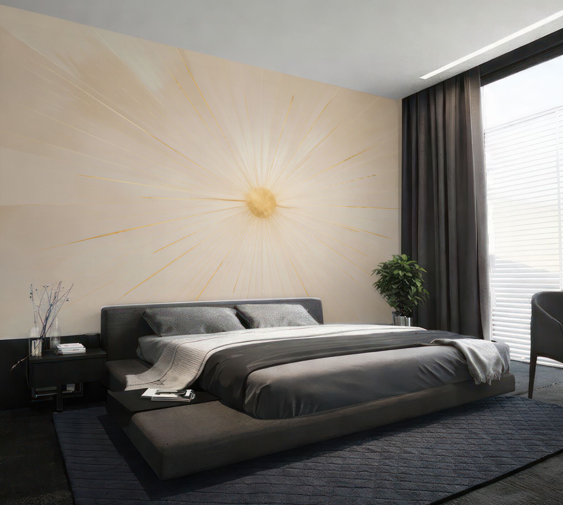Fotobehang gouden zonnestralen op lichte achtergrond elegante abstractie