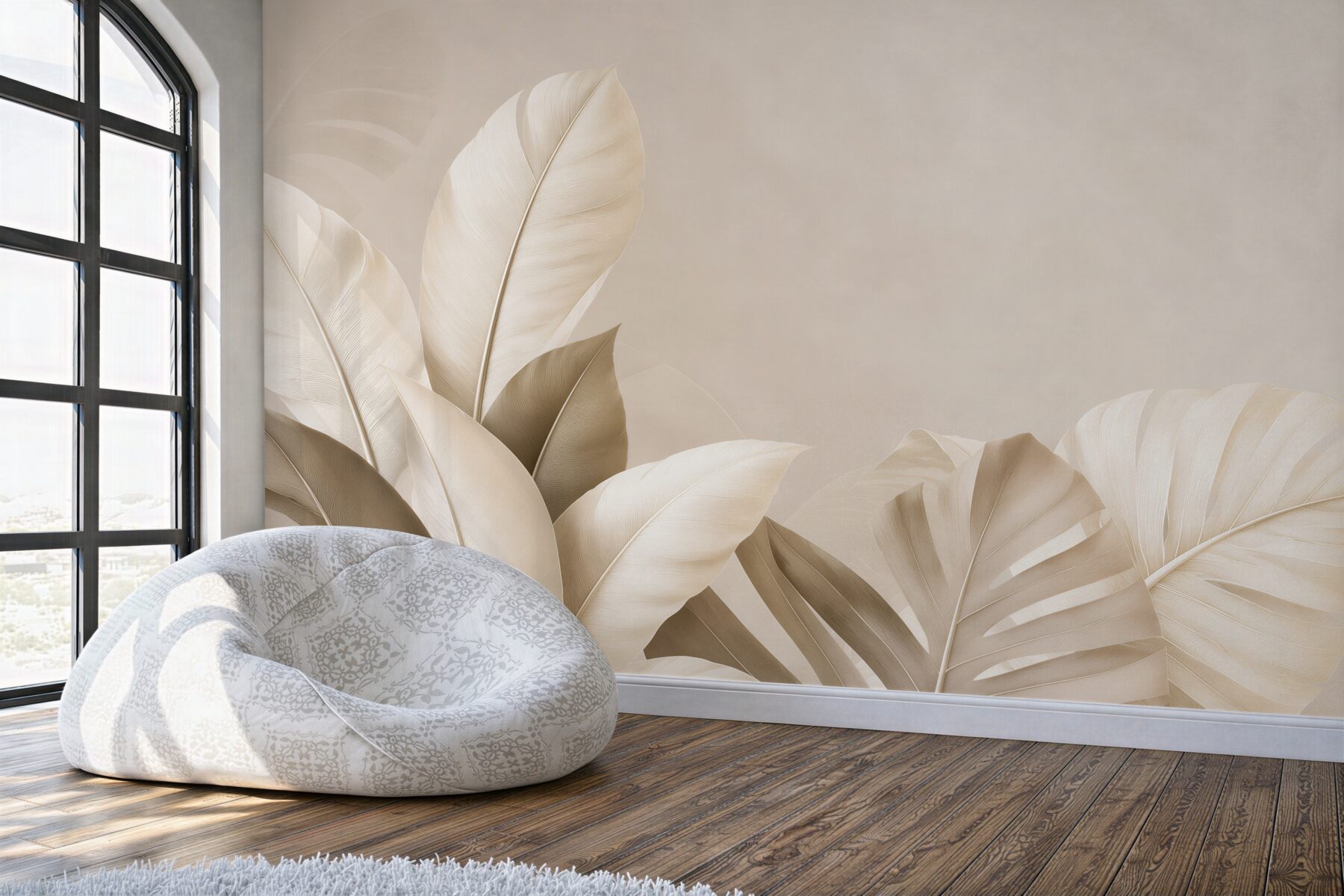 Fotobehang beige tropische bladeren subtiele botanische decoratie