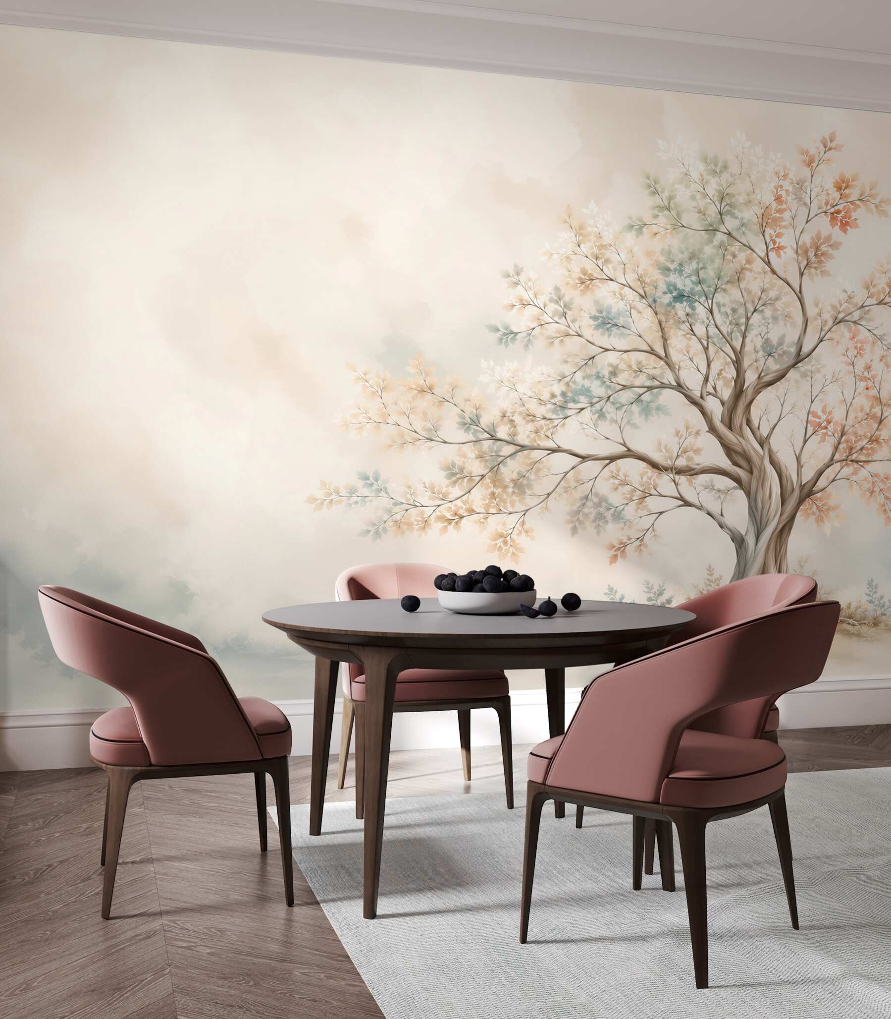 Fotobehang pastelboom met delicate bladeren in subtiele beigetinten