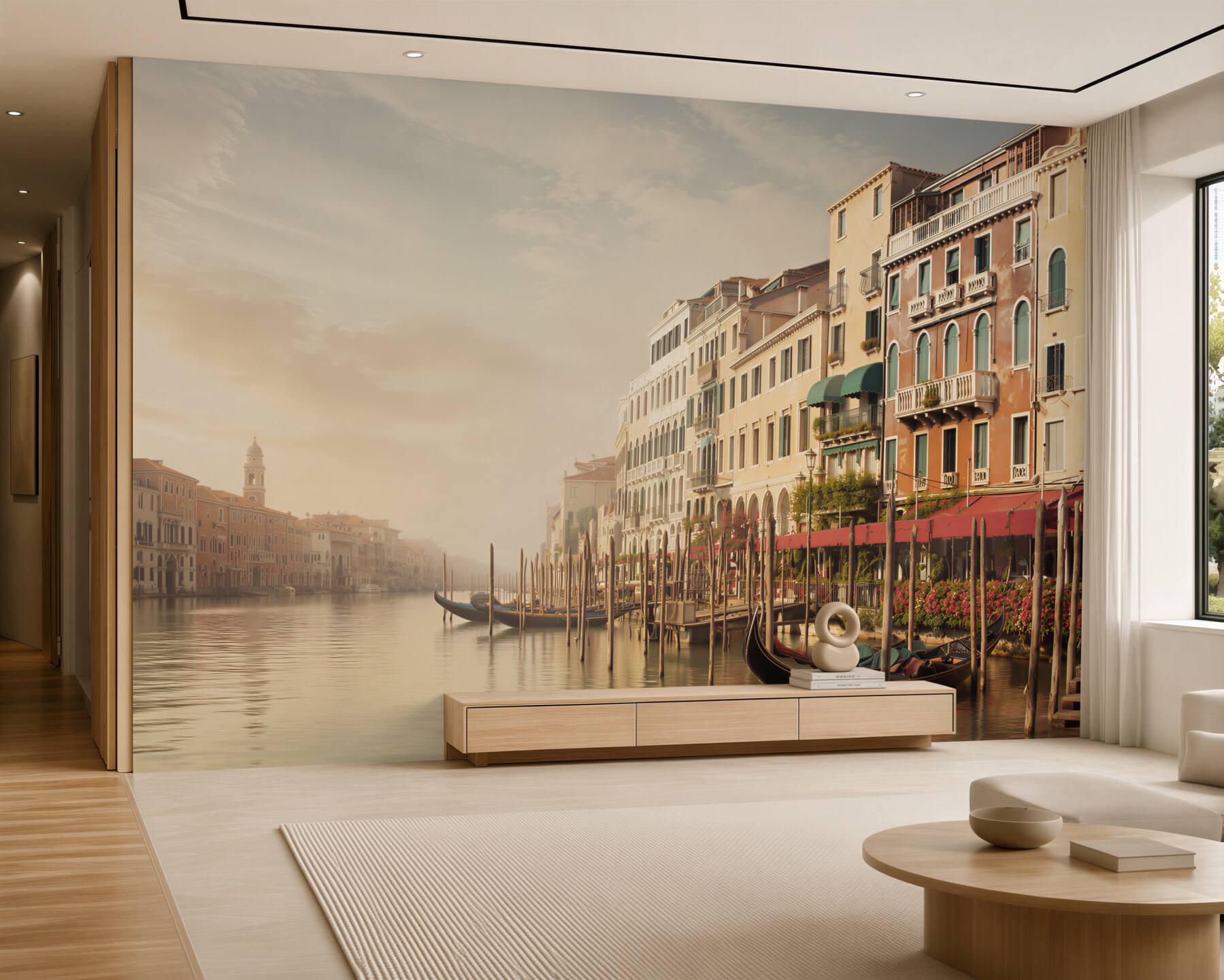 Fotobehang Venetië met gondels in de ochtend boven het kanaal