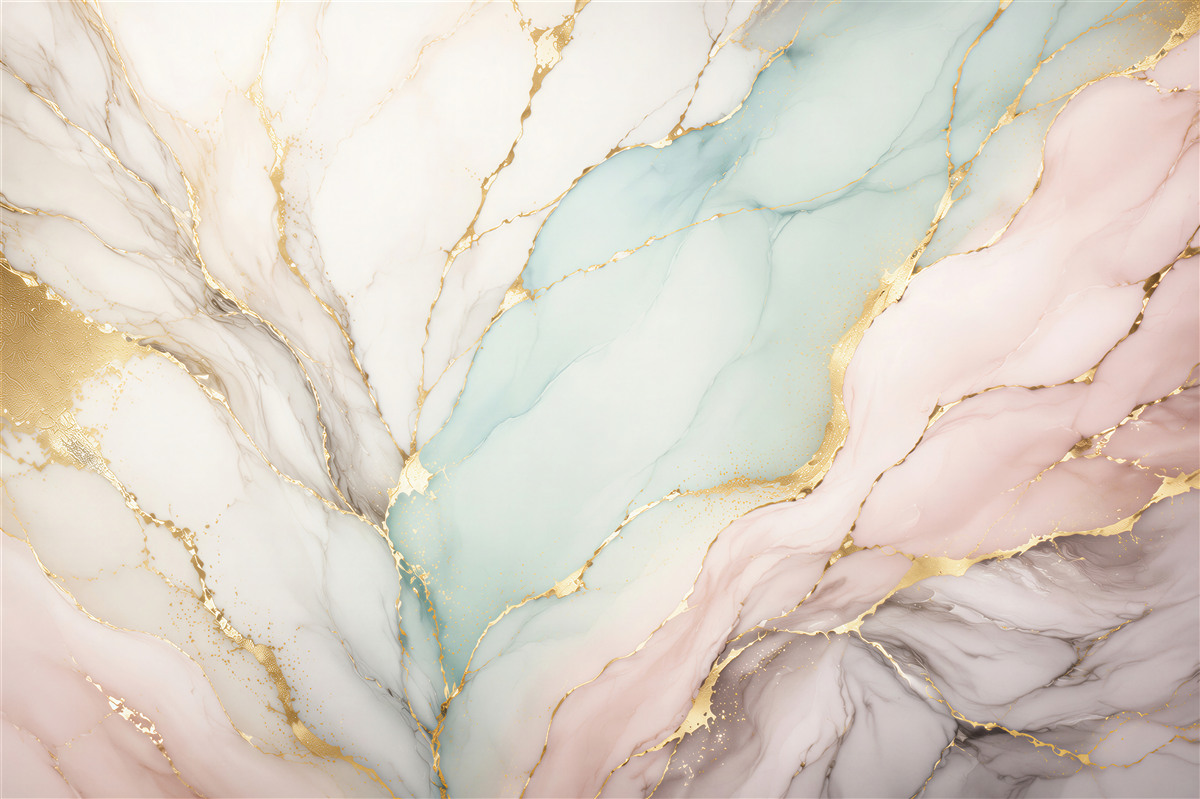 Fotobehang pastel marmer wit-blauw met gouden aderen elegant