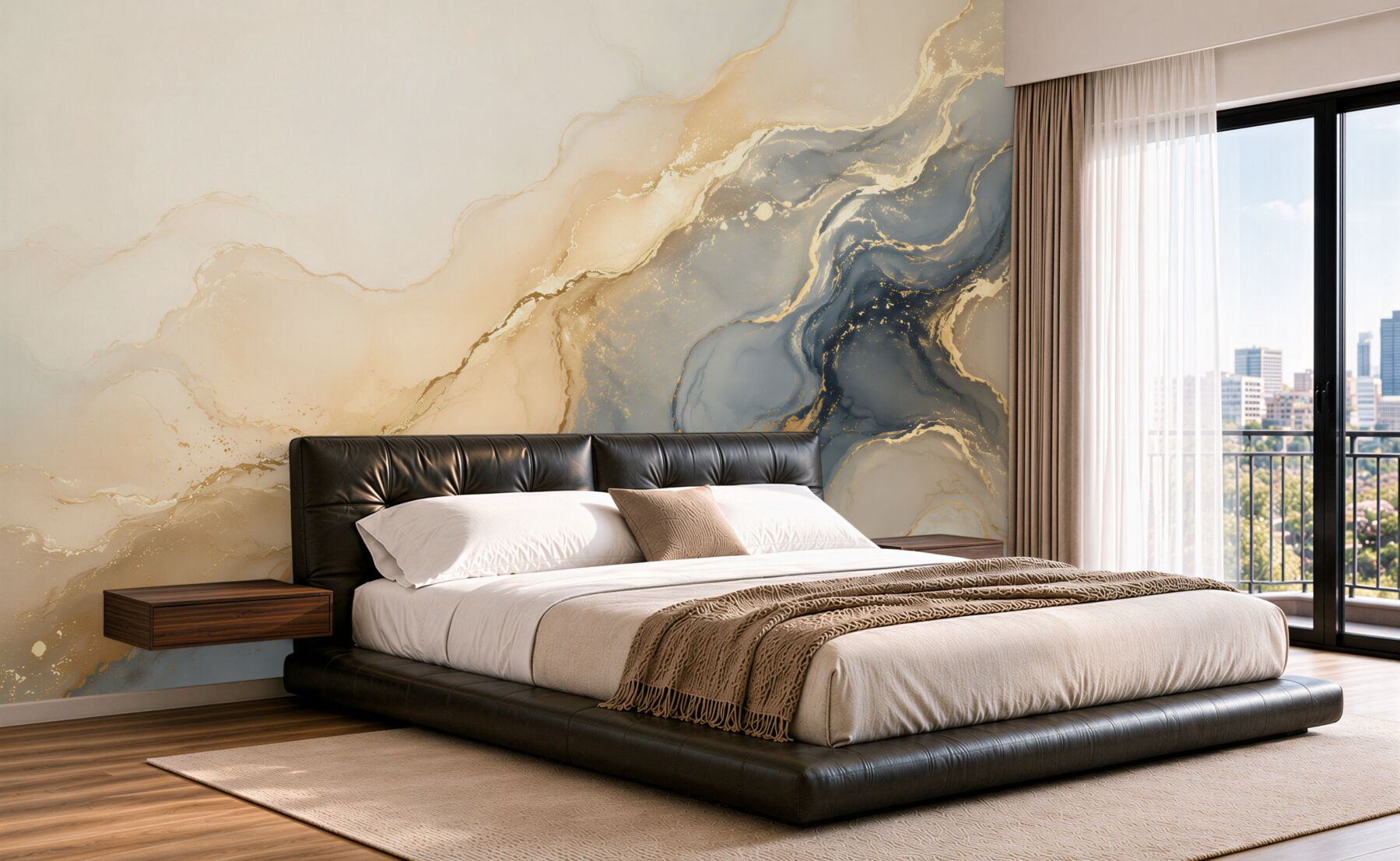 Fotobehang beige marine marmer met gouden aderen modern