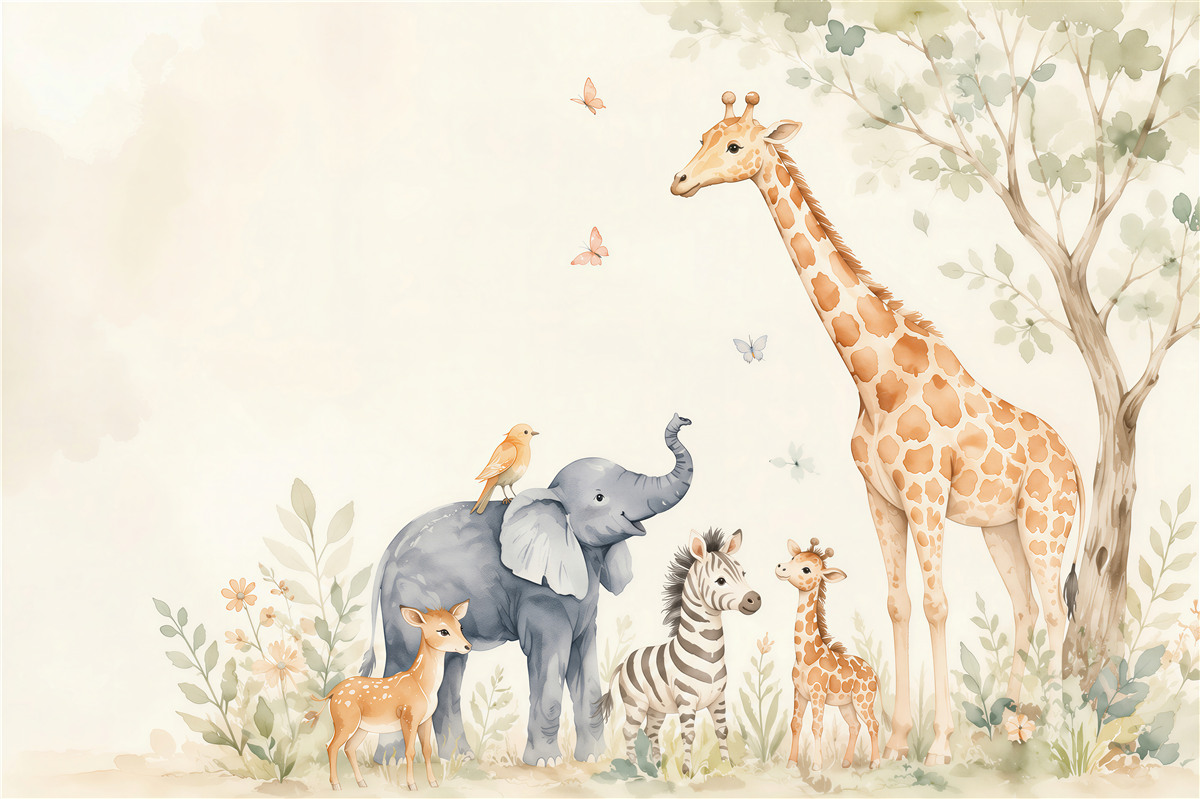 Fotobehang Grote Afrikaanse dieren bij een boom
