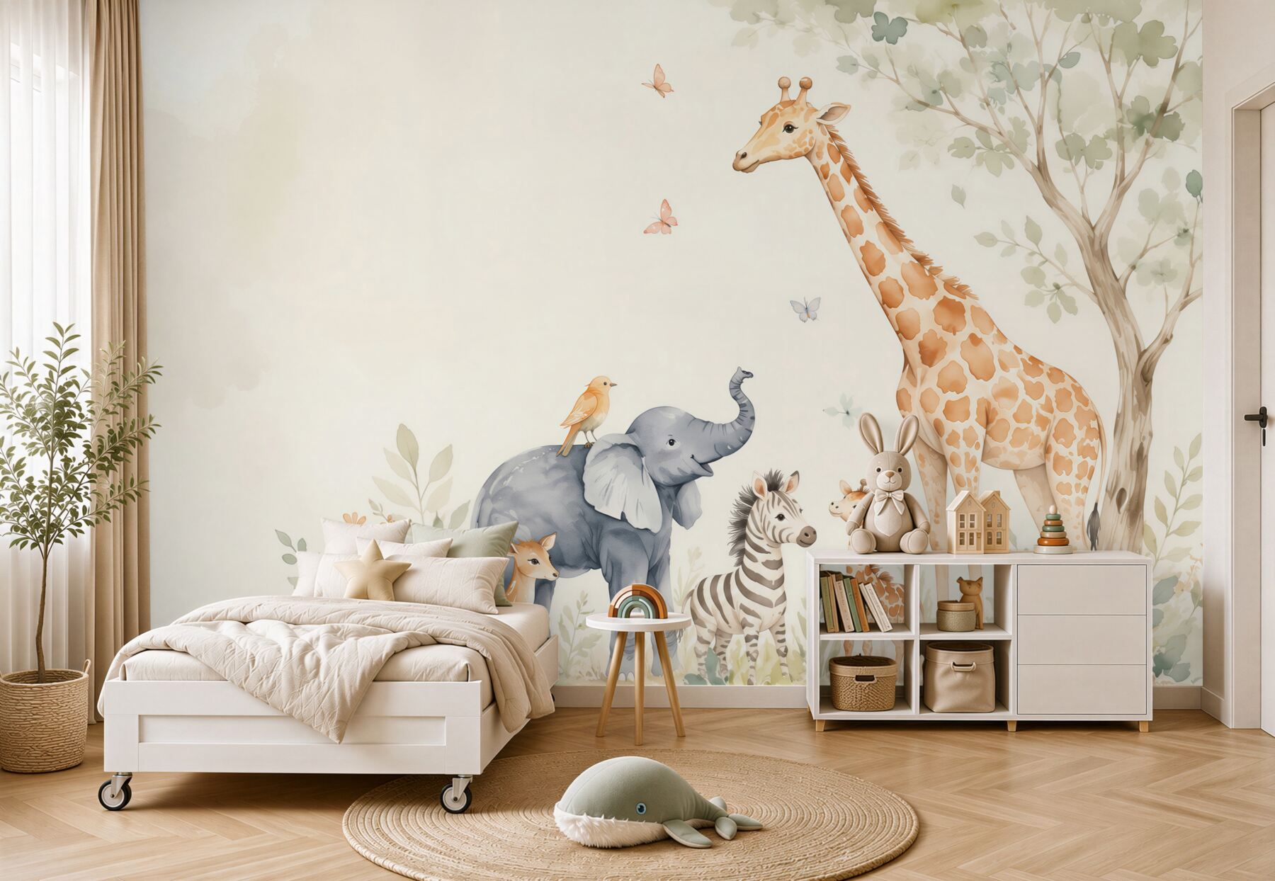 Fotobehang Grote Afrikaanse dieren bij een boom