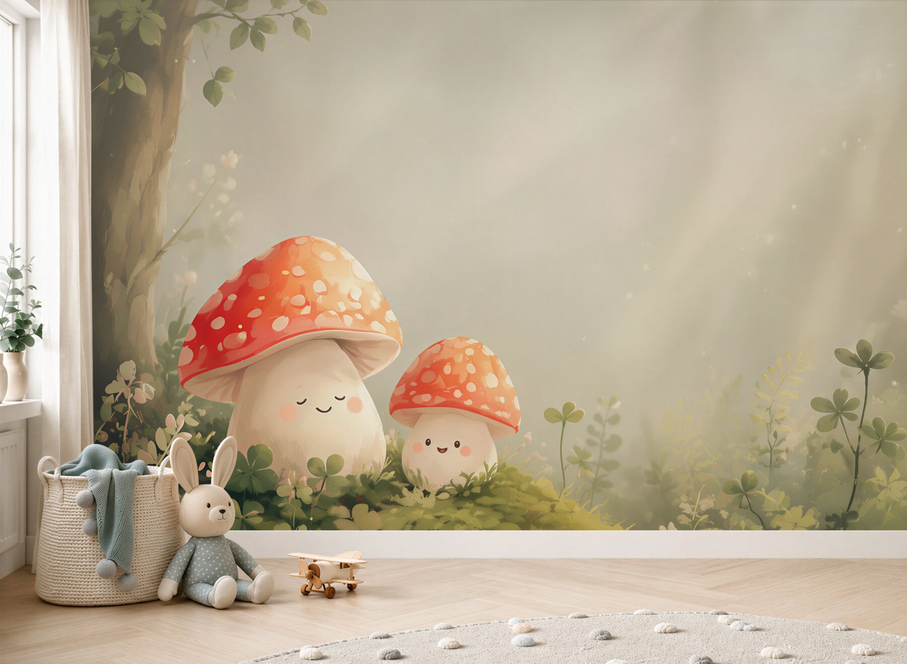 Fotobehang Twee paddenstoelen met morgens