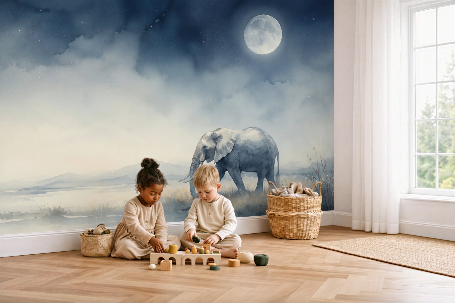 Fotobehang Olifant Nachtwandeling