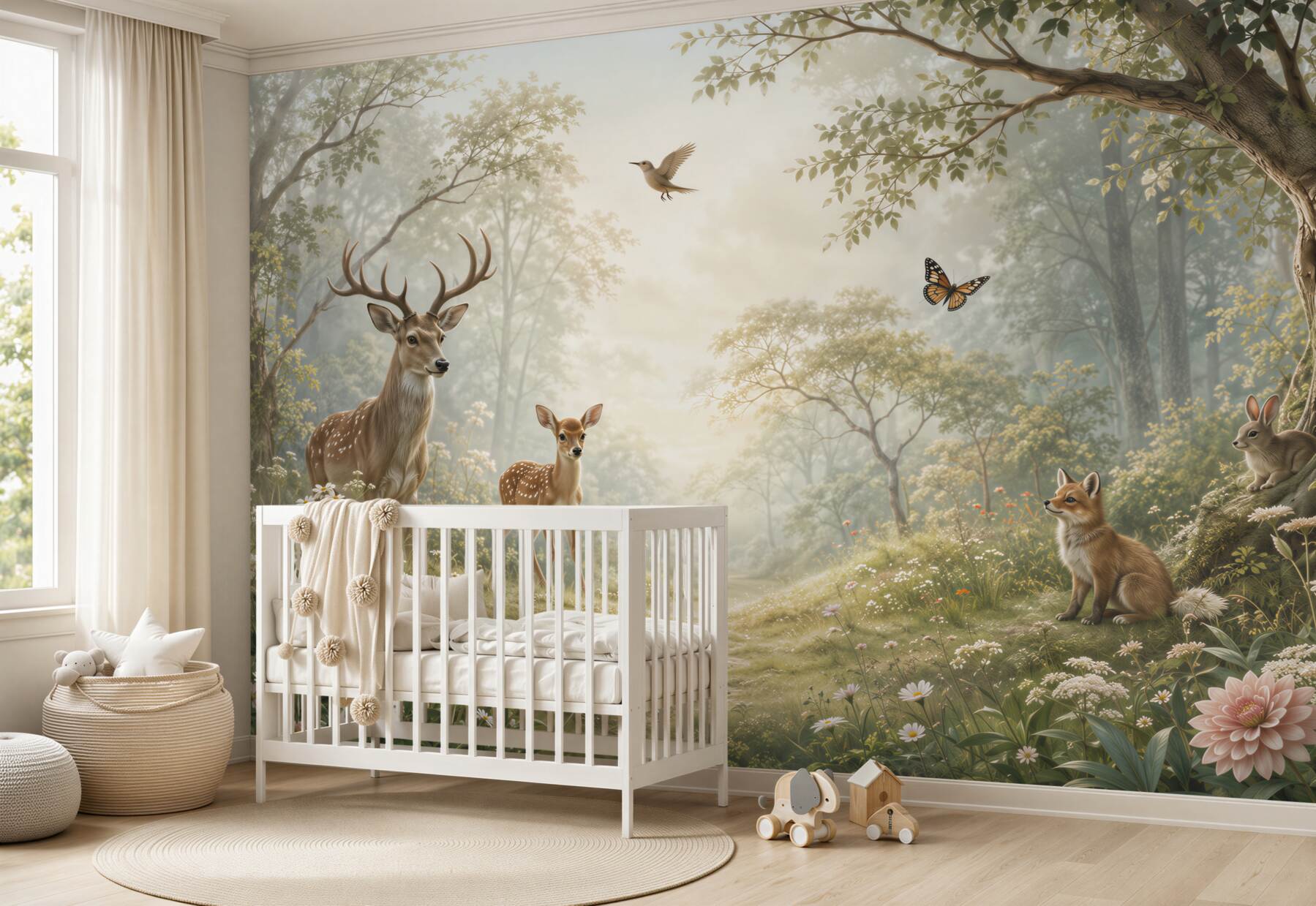 Fotobehang verschillende dieren en vogels in het bos